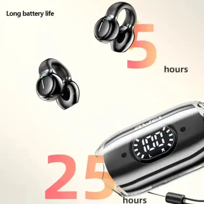 Awei TZ7 Soft Ear Clip-on Sports Wireless Headphones Bluetooth 5.3 Earphones Hifi Sound Earbuds With LED Digital Display